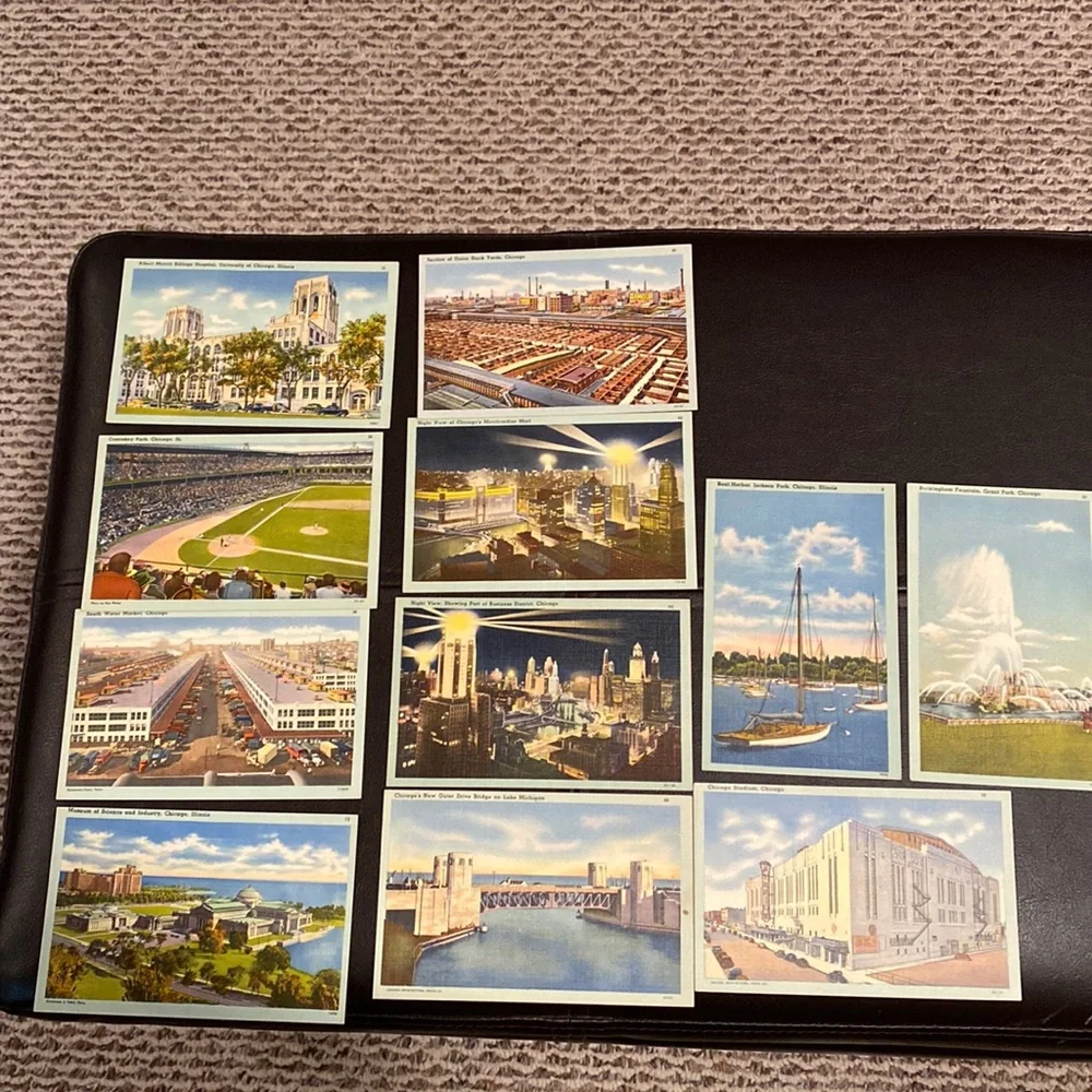 11 vintage postcards of Chicago from the 1940’s includes Comiskey Park